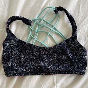 lululemon athletica Black Speckle Sports Bra with Mint Strappy Back